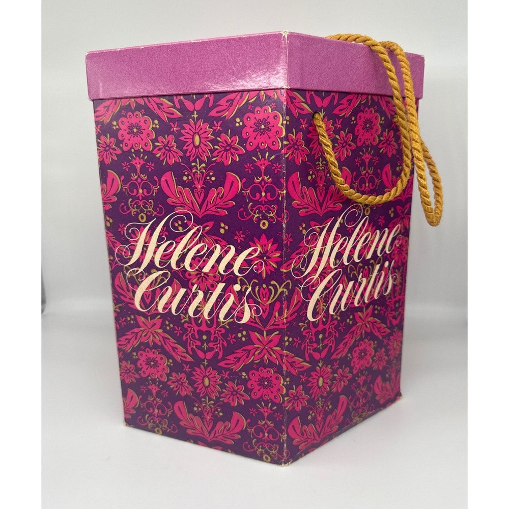 Vintage Helene Curtis Hexagon Wig Hat Box Pink Purple Collapsible‎ Handle 12in